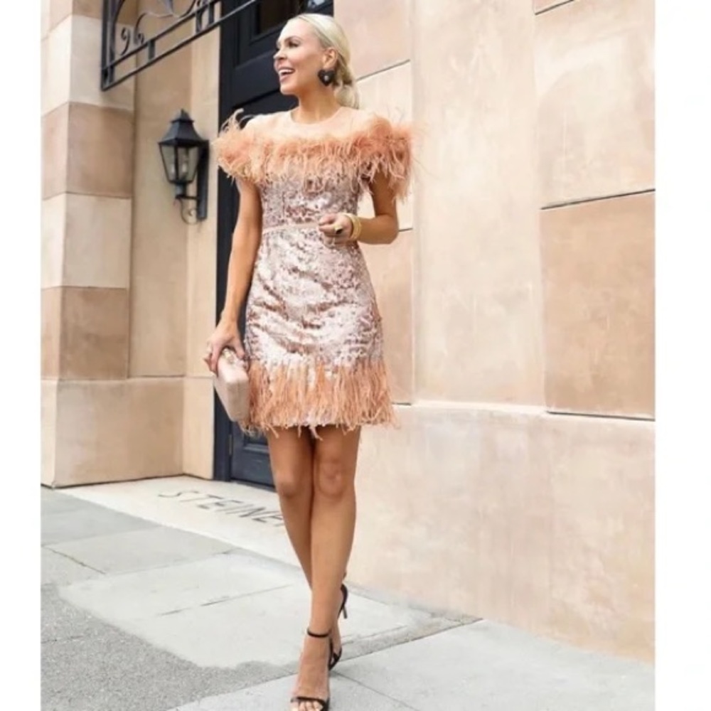 ANTONIO MELANI Peach Feathered Dress